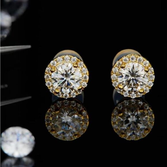 Moissanite Stud Earrings 18k Gold Vermeil Lab Created Diamond Women Earrings * - Picture 1 of 3